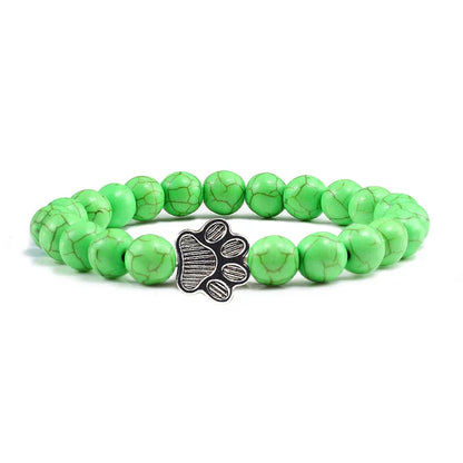 Turquoise Paw Print Healing Stone Bracelet