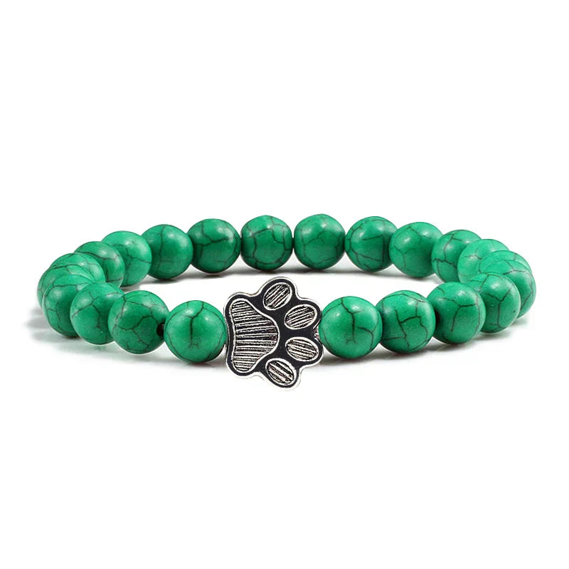 Turquoise Paw Print Healing Stone Bracelet