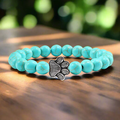 Turquoise Paw Print Healing Stone Bracelet