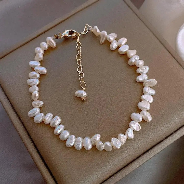 Baroque Pearl Bracelet with Gold Chain Accent