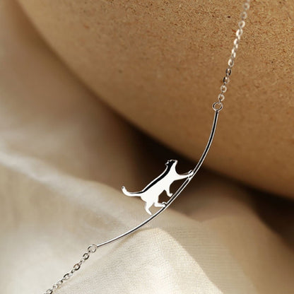 Climbing Cat Necklace in Silver Tone