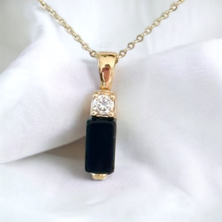 Black Onyx Bar Pendant Necklace in Gold Color