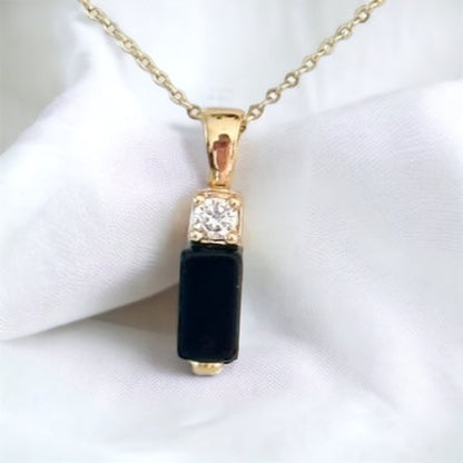 Black Onyx Bar Pendant Necklace in Gold Color
