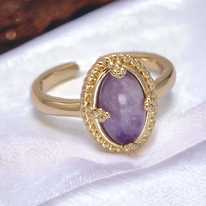 Amethyst Oval Ring in Gold Twist Setting