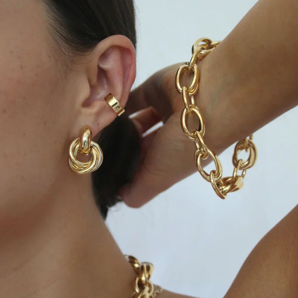 Triple Knot Hoop Earrings in Gold Color