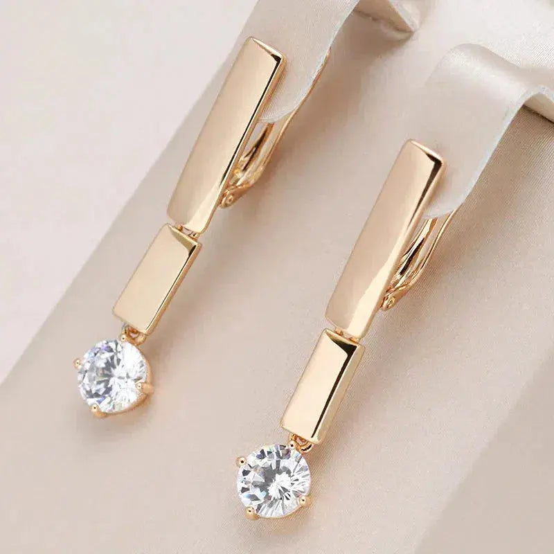 Geometric Drop Earrings with Zirconia in Gold Tone