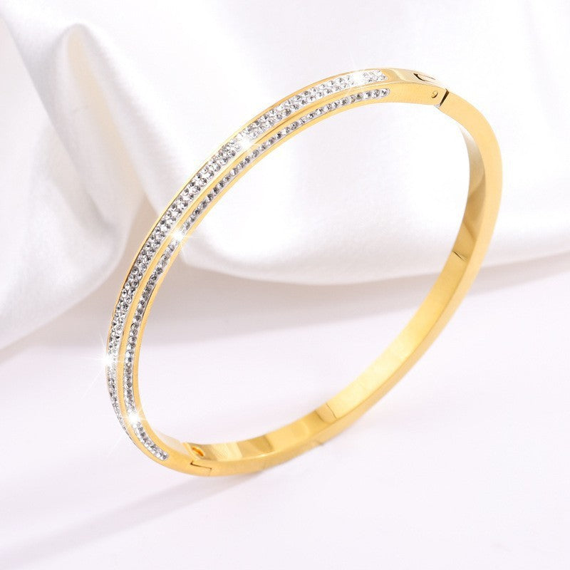 Crystal Pavé Double Row Bangle in Rose Gold Tone