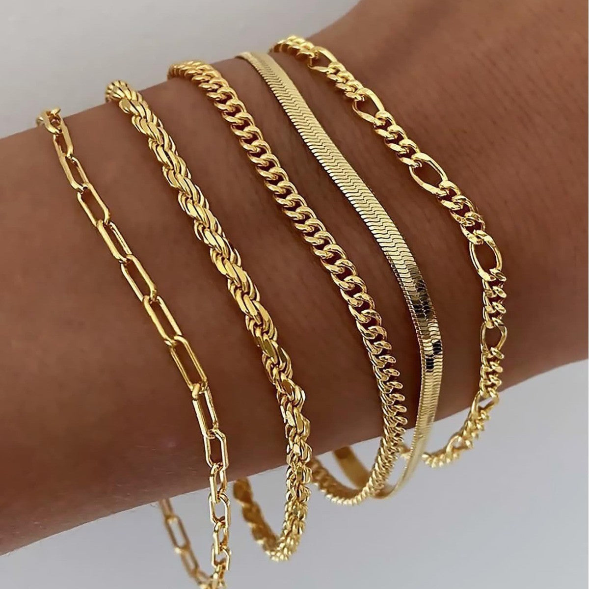 Layered Gold Chain Bracelet Set