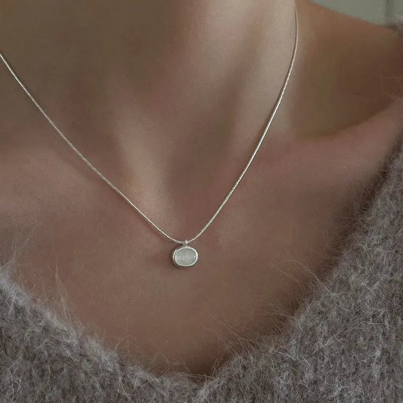 Minimalist Silver Solitaire Pendant Necklace