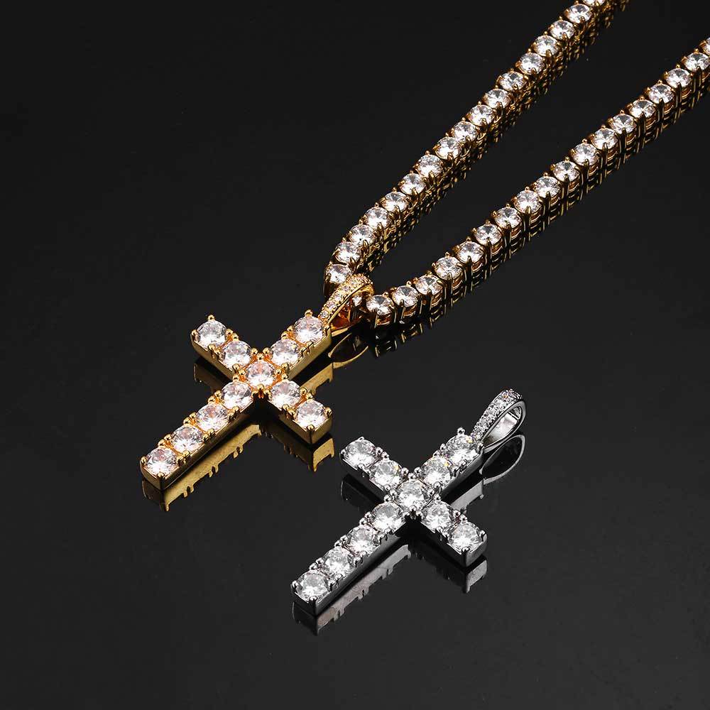 Crystal Cross Pendant Necklace in Gold Tone
