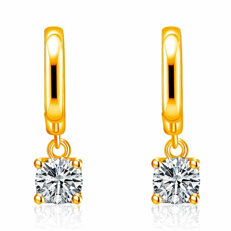 Gold Color Hoop Earrings with Sparkling Crystal Drop