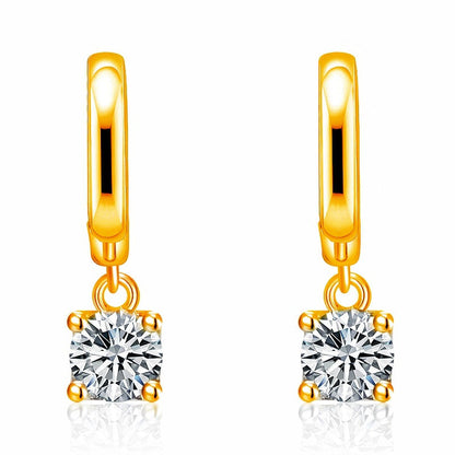 Gold Color Hoop Earrings with Sparkling Crystal Drop