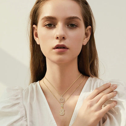 Layered Initial Necklace Set in Gold with Crystal Accents