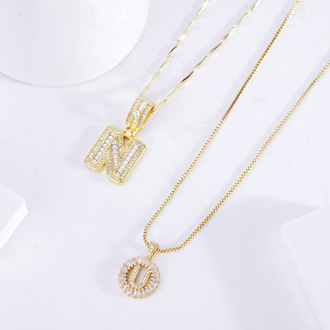 Layered Initial Necklace Set in Gold with Crystal Accents