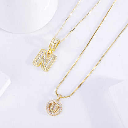 Layered Initial Necklace Set in Gold with Crystal Accents
