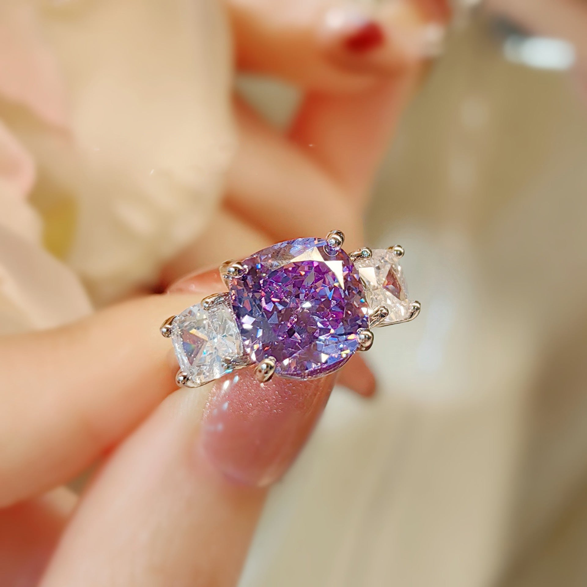 Lavender Cushion Sparkle Jewelry Set with Pendant, Earrings &amp; Ring