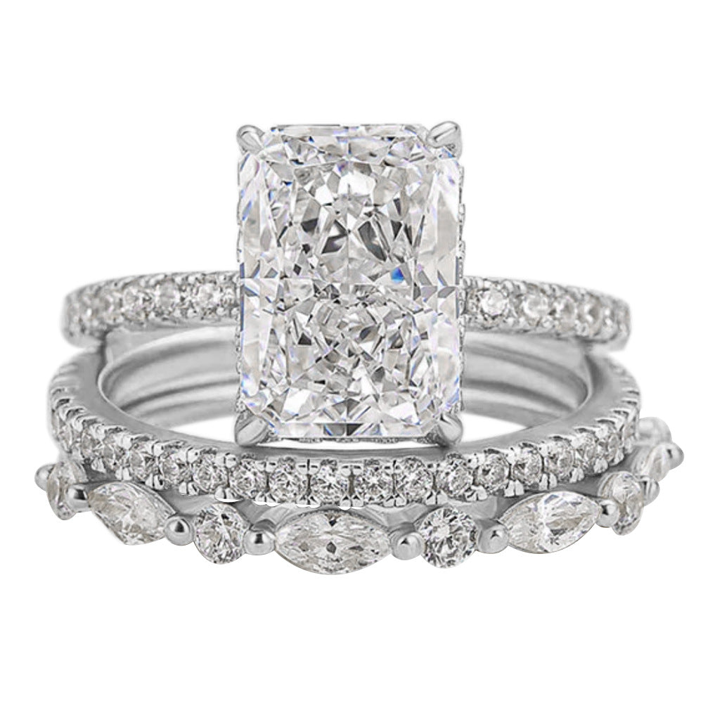 Radiant Cut Sparkling Stacking Ring Set with Marquise and Round Accents