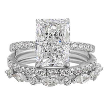 Radiant Cut Sparkling Stacking Ring Set with Marquise and Round Accents