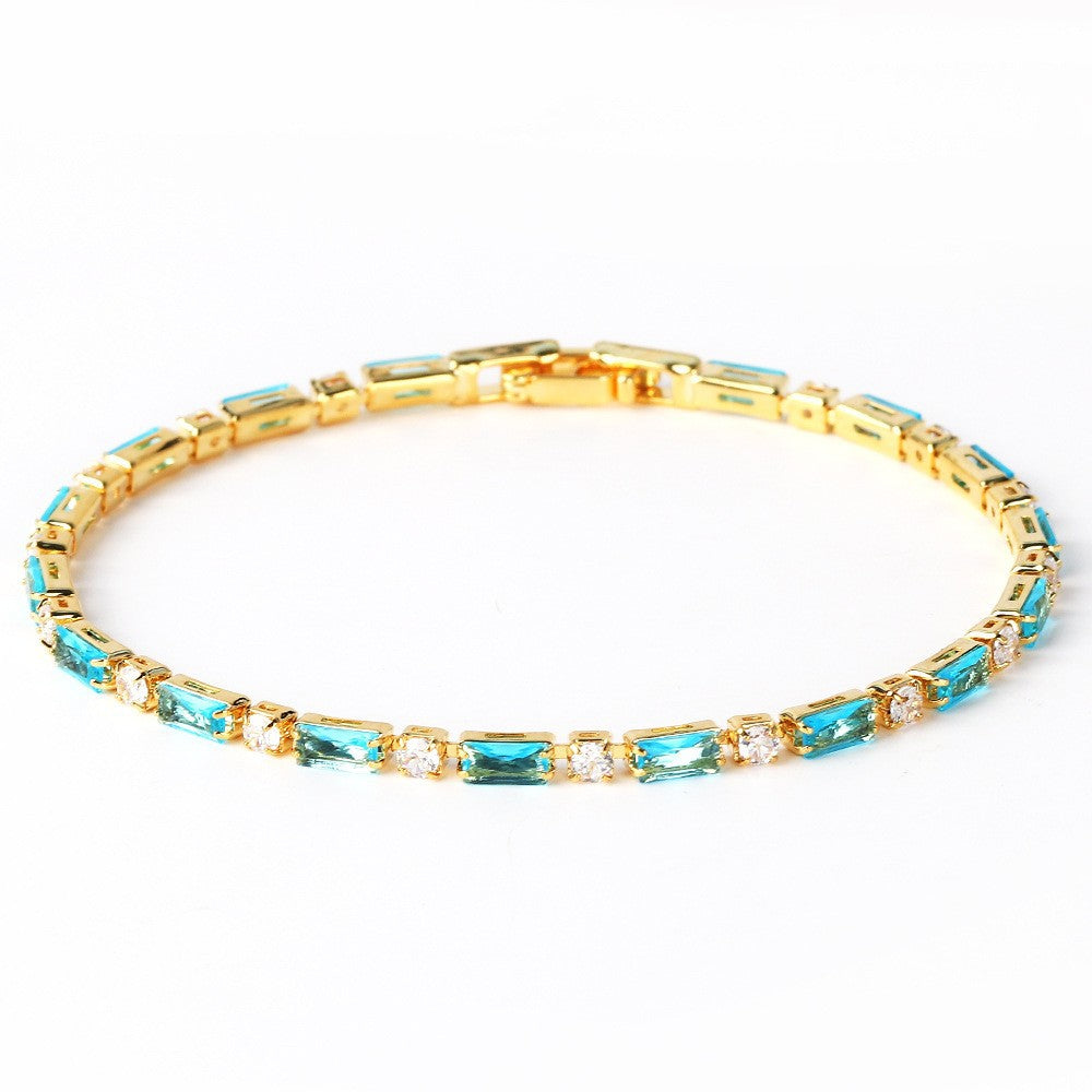 Blue Crystal Tennis Bracelet in Gold with Sparkling Accents