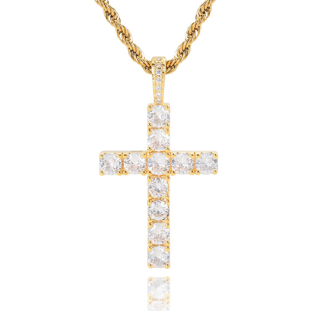 Crystal Cross Pendant Necklace in Gold Tone