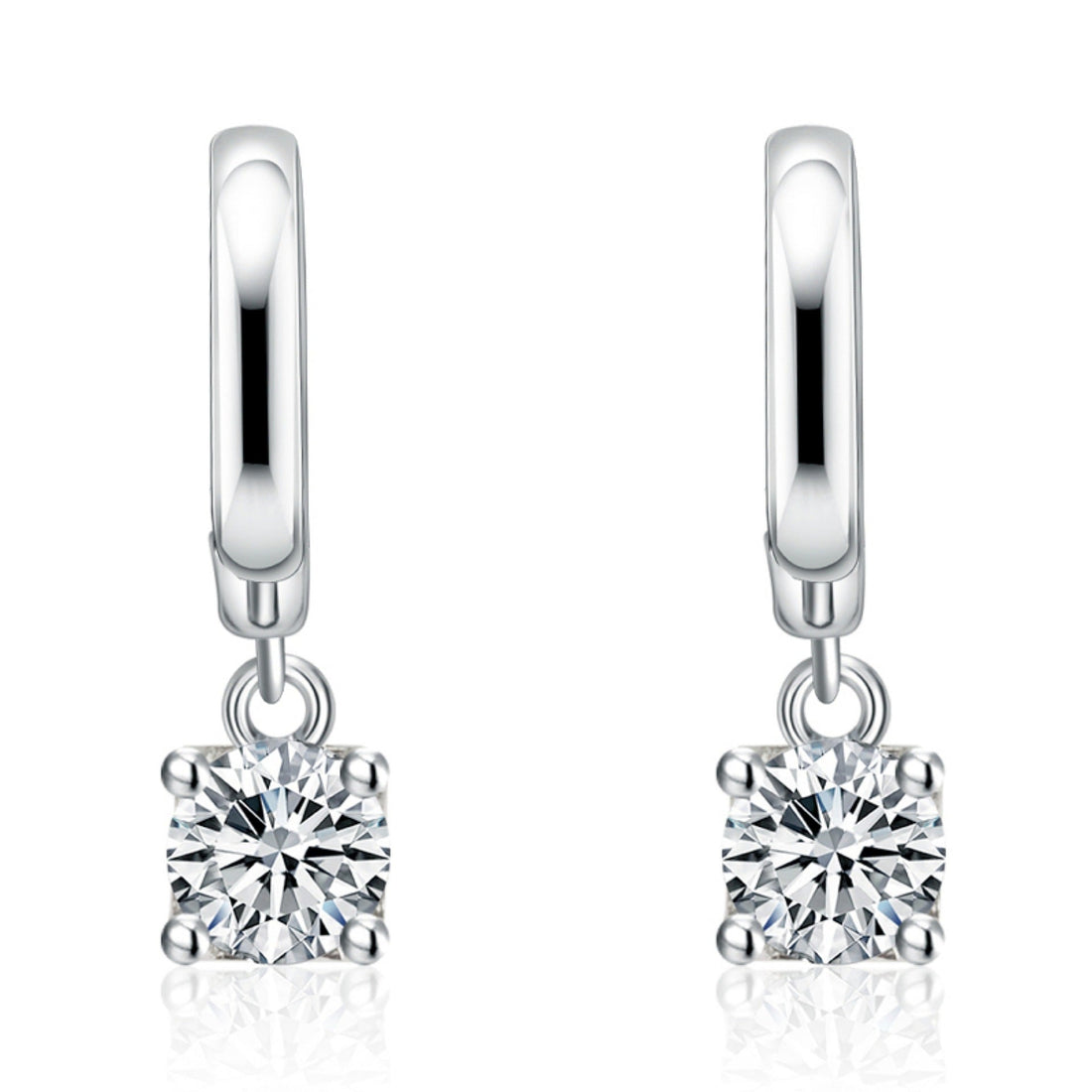Brilliant Solitaire Drop Earrings in Silver Tone