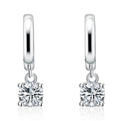 Brilliant Solitaire Drop Earrings in Silver Tone