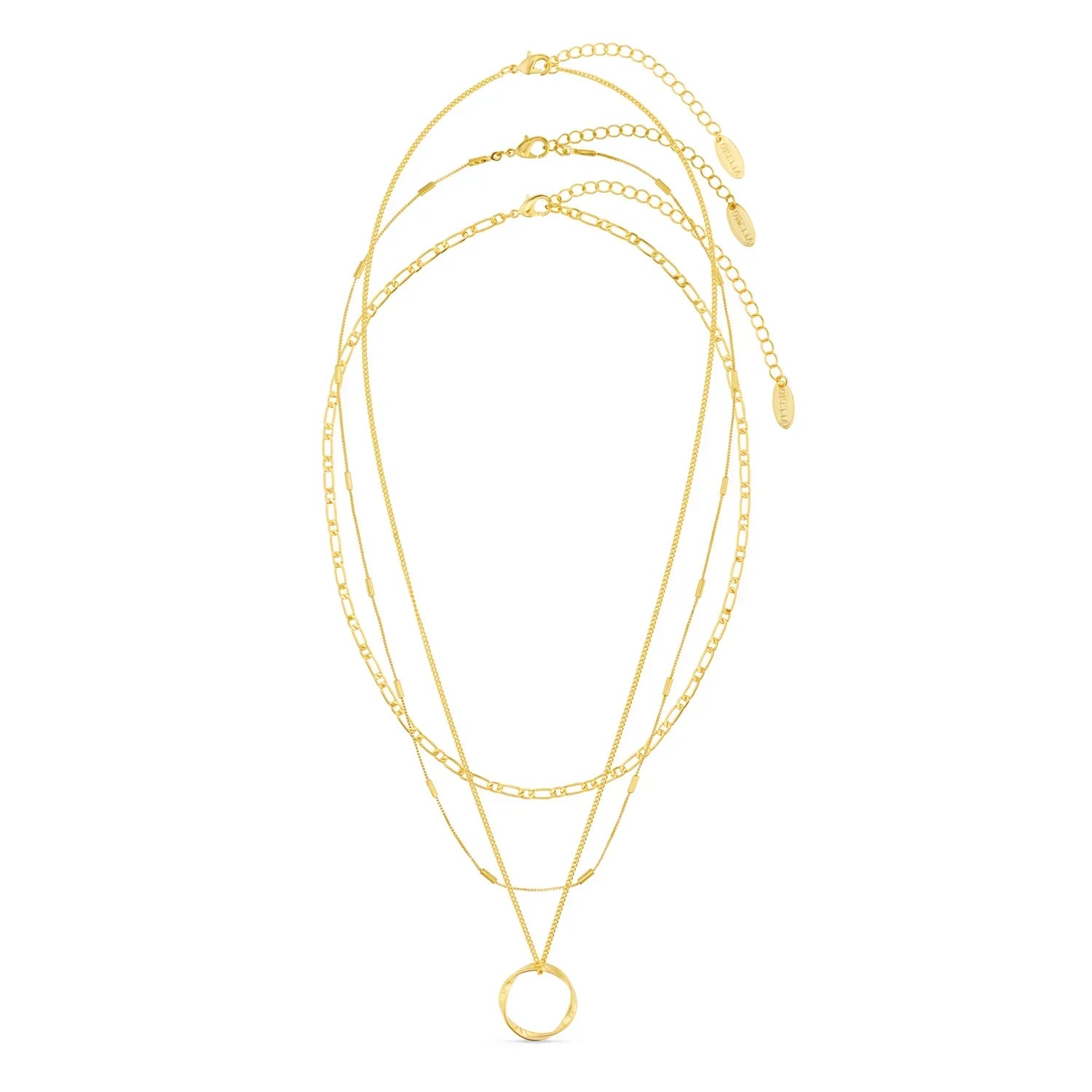 Layered Silver Circle Pendant Necklace