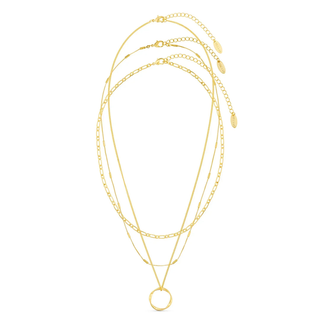 Layered Gold Necklace with Sculpted Circle Pendant