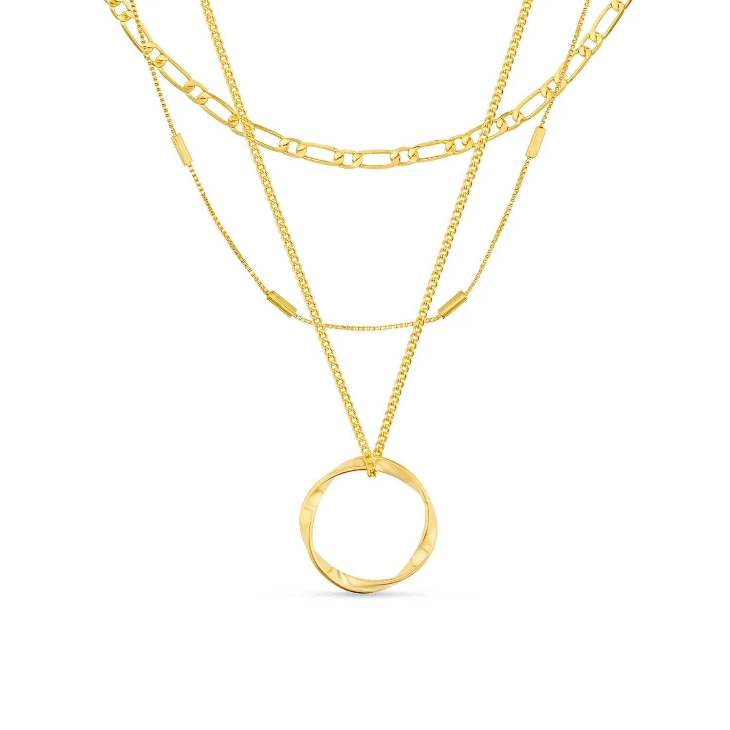 Layered Silver Circle Pendant Necklace