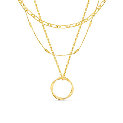 Layered Silver Circle Pendant Necklace