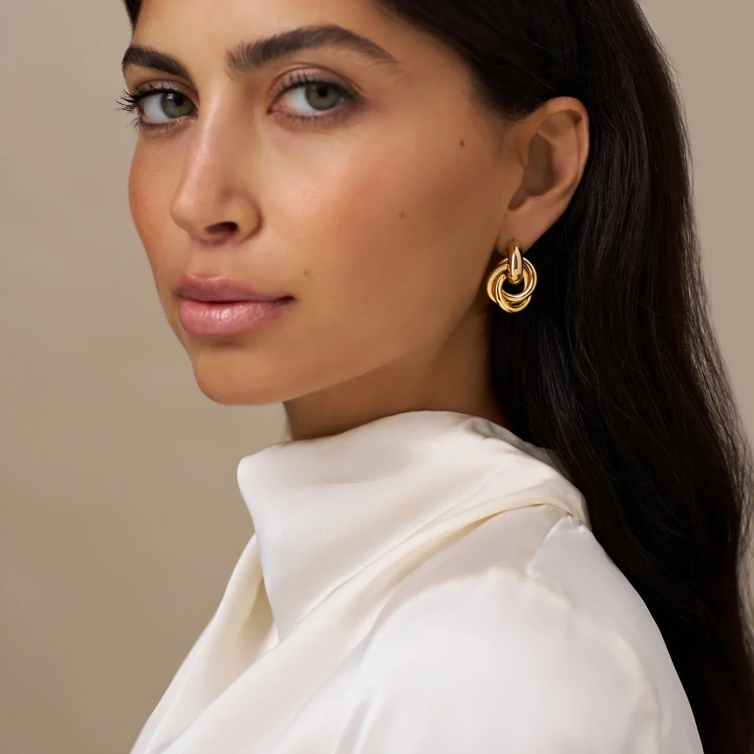 Triple Knot Hoop Earrings in Gold Color