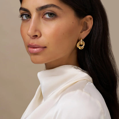 Triple Knot Hoop Earrings in Gold Color
