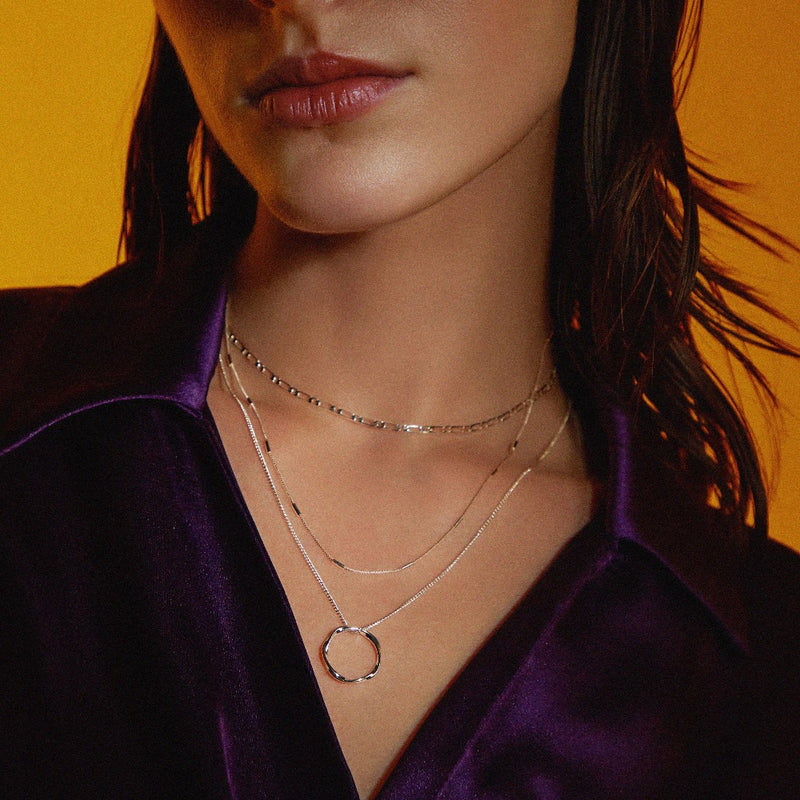 Layered Silver Circle Pendant Necklace
