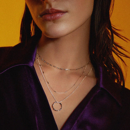 Layered Silver Circle Pendant Necklace