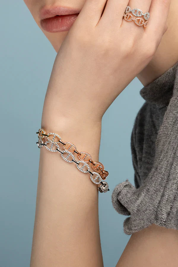 Pavé Link Chain Necklace in Gold Tone