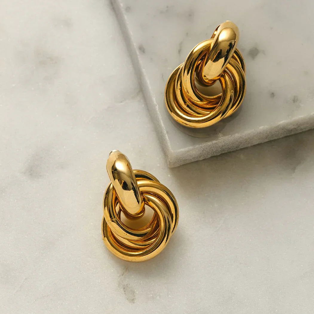 Triple Knot Hoop Earrings in Gold Tone