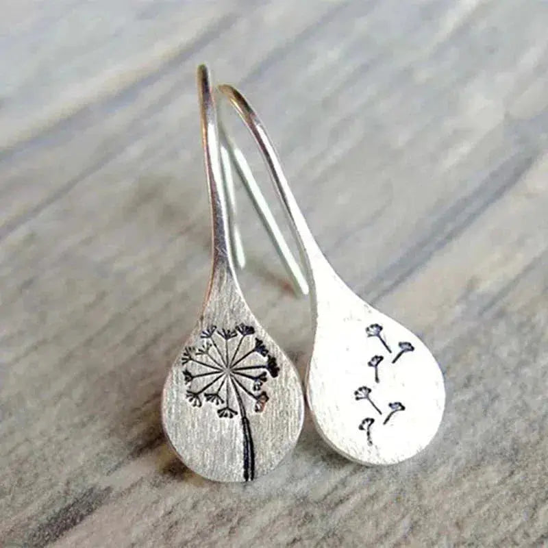 Dandelion Wish Drop Earrings in Silver Tone