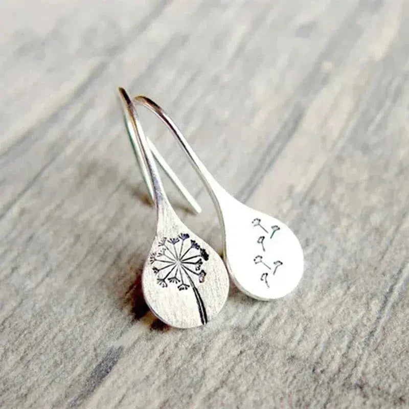 Dandelion Wish Drop Earrings in Silver Tone