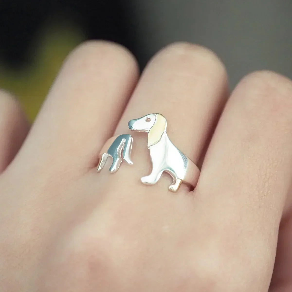 Dachshund Wrap Ring with Golden Accents