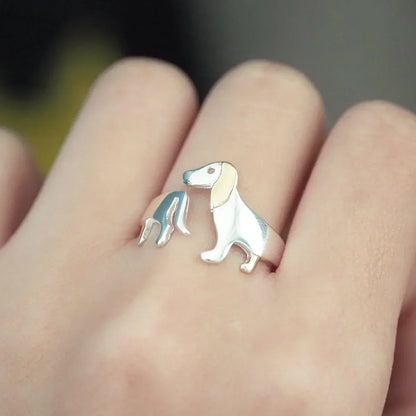 Dachshund Wrap Ring with Golden Accents
