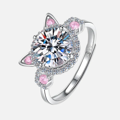 Cat Ears Halo Ring with Pink Accents and Sparkling Center Stone
