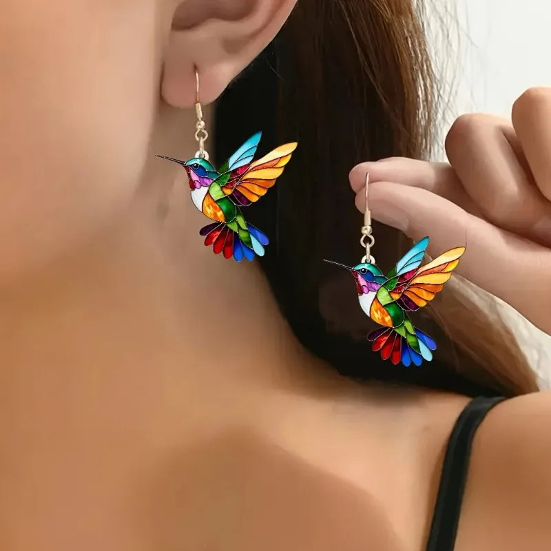 Rainbow Hummingbird Statement Earrings