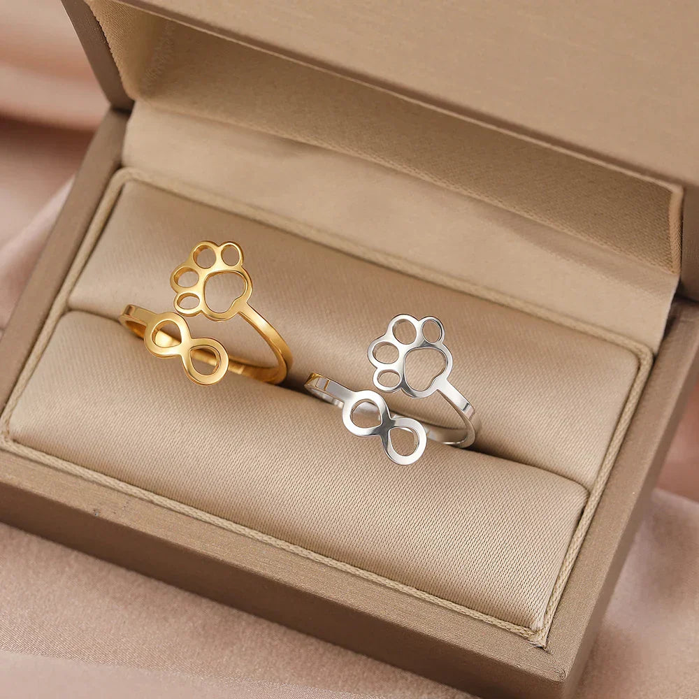 Infinity Paw Print Ring in Gold Tone