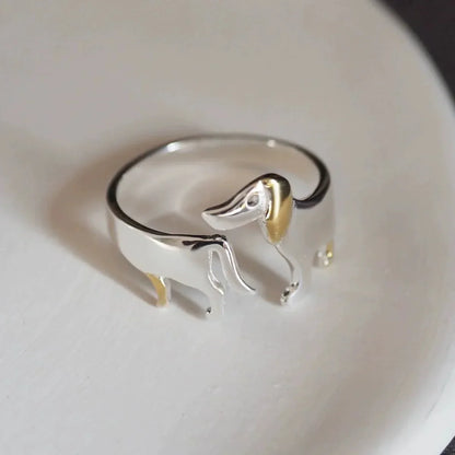 Dachshund Wrap Ring with Golden Accents
