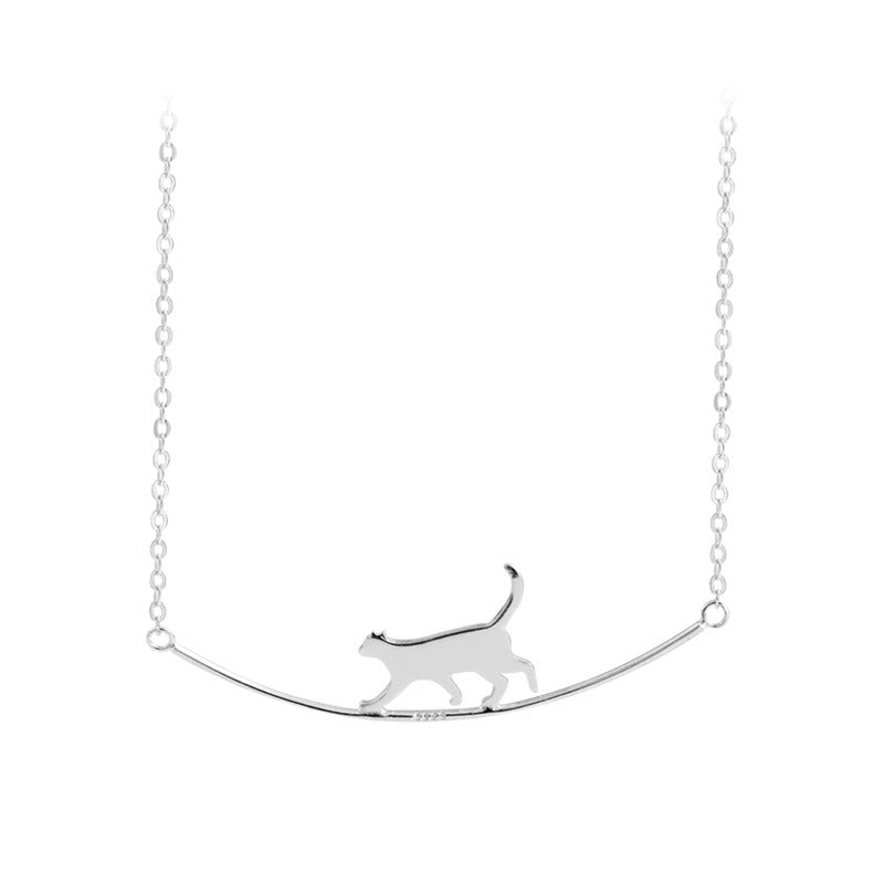 Climbing Cat Necklace in Silver Tone