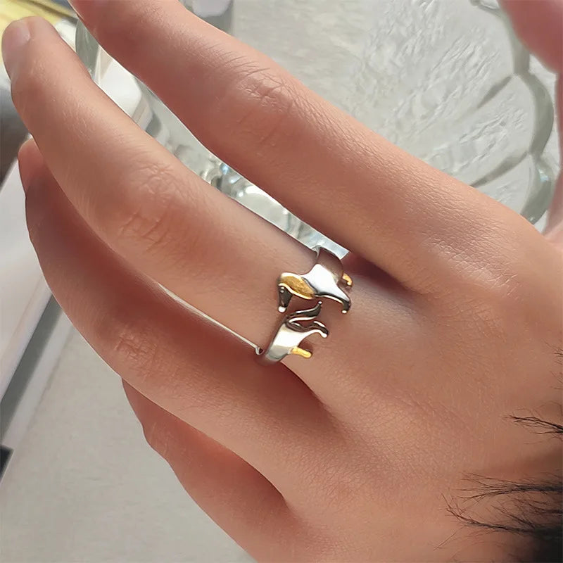 Dachshund Wrap Ring with Golden Accents