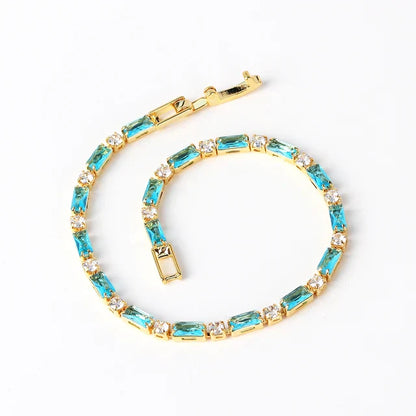 Blue Crystal Tennis Bracelet in Gold with Sparkling Accents