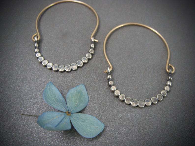 Boho Silver Beaded Hoop Earrings