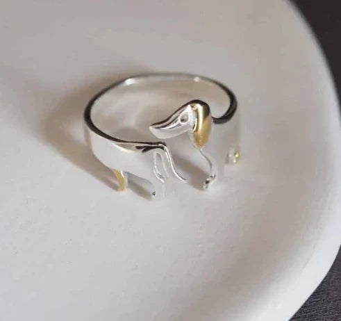 Dachshund Wrap Ring with Golden Accents