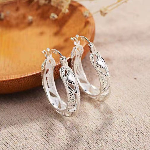 Vintage Silver Filigree Hoop Earrings
